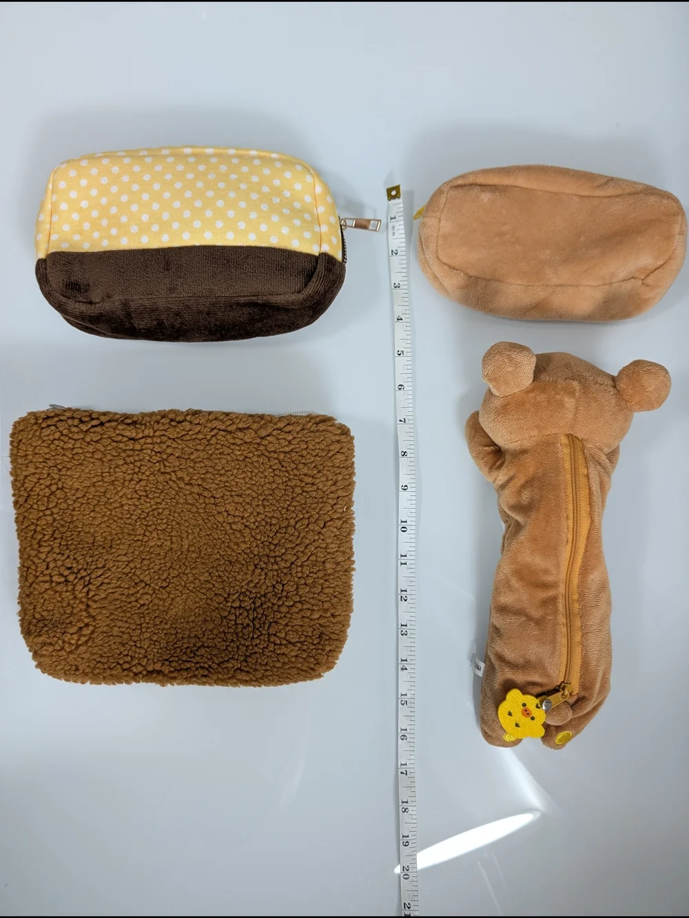 4-Piece Kawaii Bear Plush Pouch Bundle | Makeup Bags & Pencil Cases